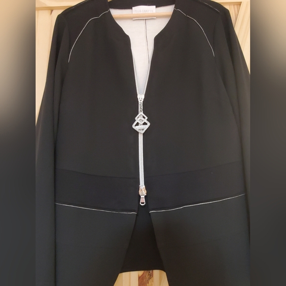Elisa Cavaletti Size L Black Long Sleeve Zip-Up Blouse - Picture 7 of 16